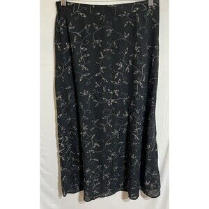 Vintage Sag Harbor  Black Boho Floral Flowy Midi Stretch Waist CottageCore K